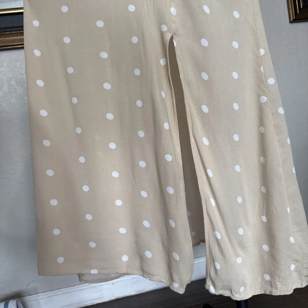 old navy strap tank maxi Dress beige white polka dot Y2K mocked back Size L - Picture 13 of 16